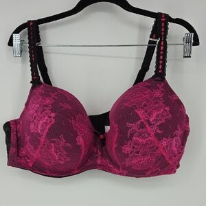 Cacique Fuchsia Lace Underwire Bra with Black Trim